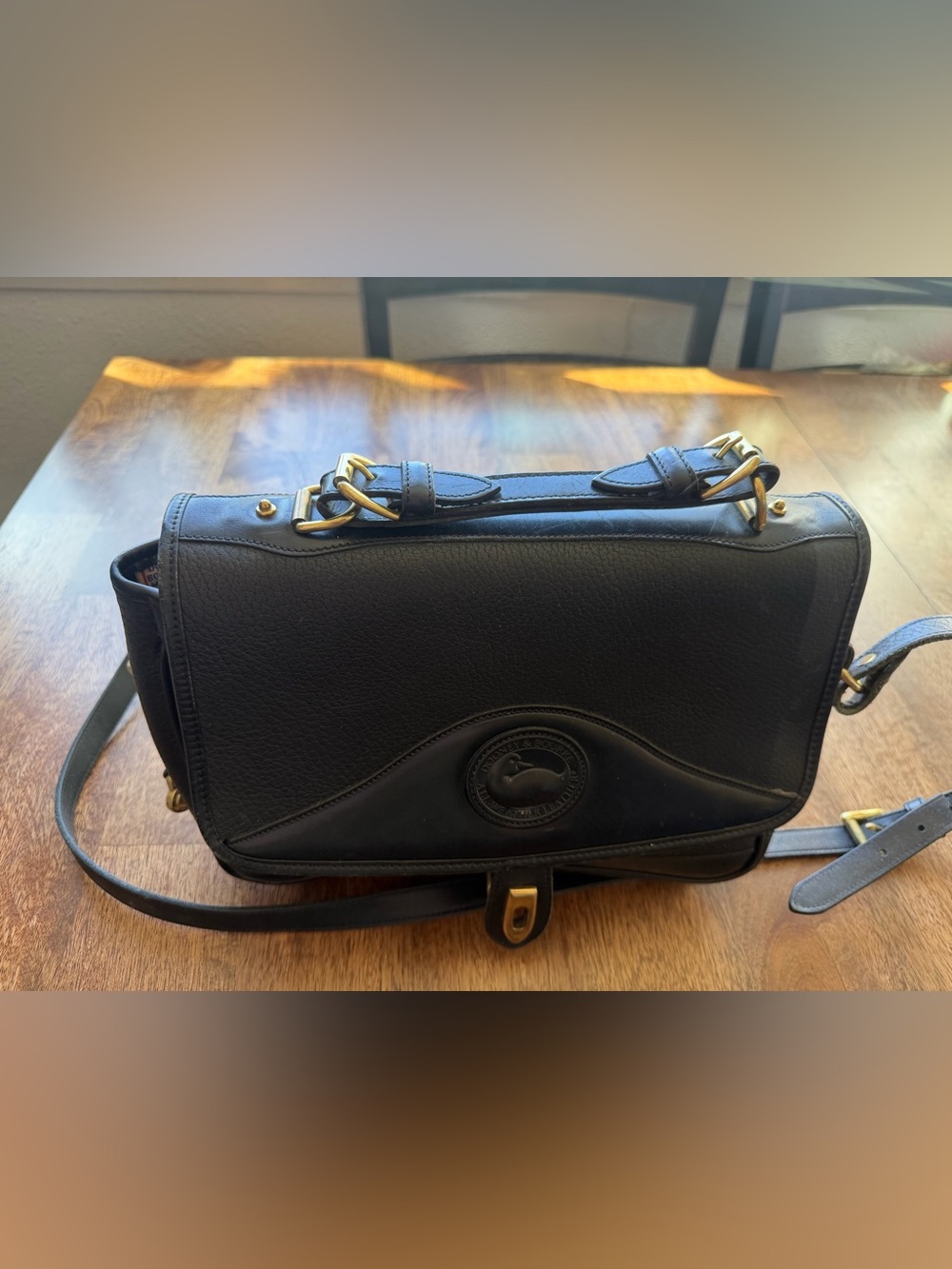 Dooney & Bourke Black Leather Shoulder Satchel with Gold Hardware